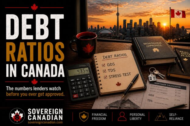 Debt ratios in Canada — GDS, TDS and stress test checklist with mortgage calculator and Toronto skyline