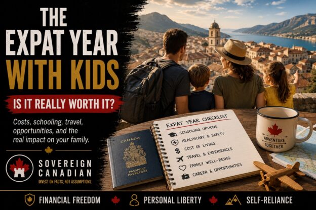 Canadian family overlooking a Mediterranean coastal town during their expat year with children