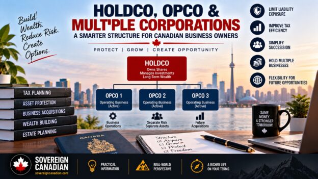 Canadian HoldCo and OpCo structure showing a holding company owning multiple separate operating corporations