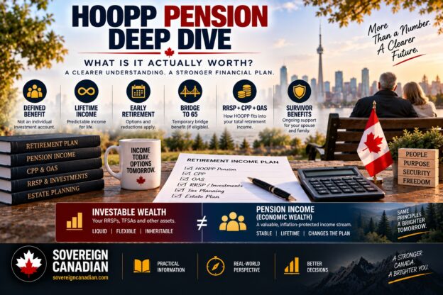 HOOPP pension deep dive showing defined benefit income, early retirement, bridge benefits, CPP, OAS and retirement investments