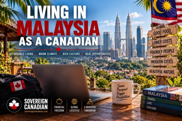 Living in Malaysia as a Canadian with Kuala Lumpur skyline, Petronas Towers and Malaysian flag