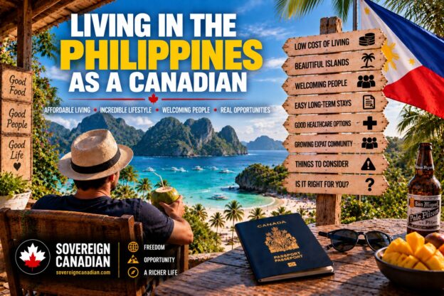 Living in the Philippines as a Canadian with tropical islands, Philippine flag, Canadian passport and coastal lifestyle