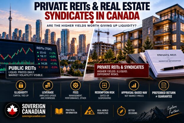 Private REITs and real estate syndicates in Canada comparing illiquid private investments with publicly traded REITs