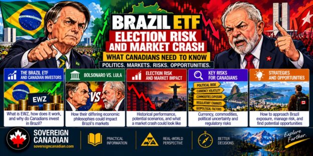 Brazil ETF election risk featuring caricatures of Jair Bolsonaro and Lula da Silva, Brazilian stock market volatility, EWZ ETF and investment opportunities for Canadians.