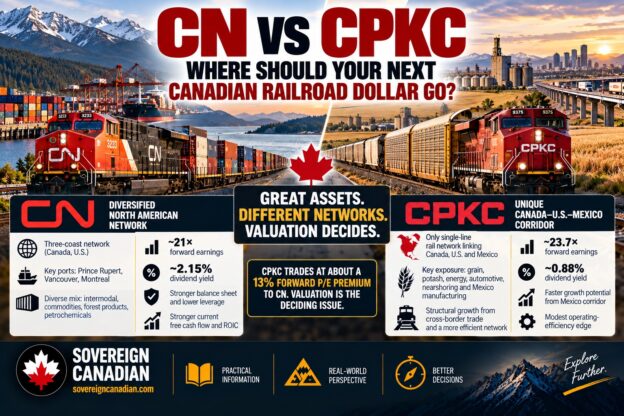 CN versus CPKC Canadian railroad stocks comparing their rail networks, valuation, dividend yields, balance sheets and growth potential