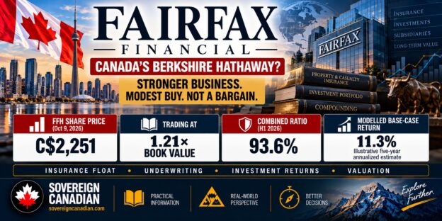 Fairfax Financial stock analysis comparing share price, price-to-book valuation, insurance combined ratio and projected investment returns.