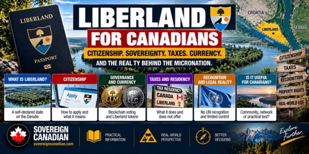 Liberland for Canadians guide featuring the self-declared micronation on the Danube River, Liberland citizenship, blockchain governance, currency, Canadian tax residency and international recognition.