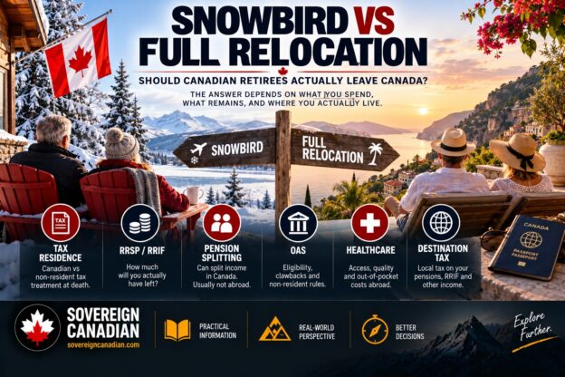 Snowbird versus full relocation for Canadian retirees comparing tax residence, RRSP and RRIF treatment, pension splitting, OAS, healthcare and foreign taxes